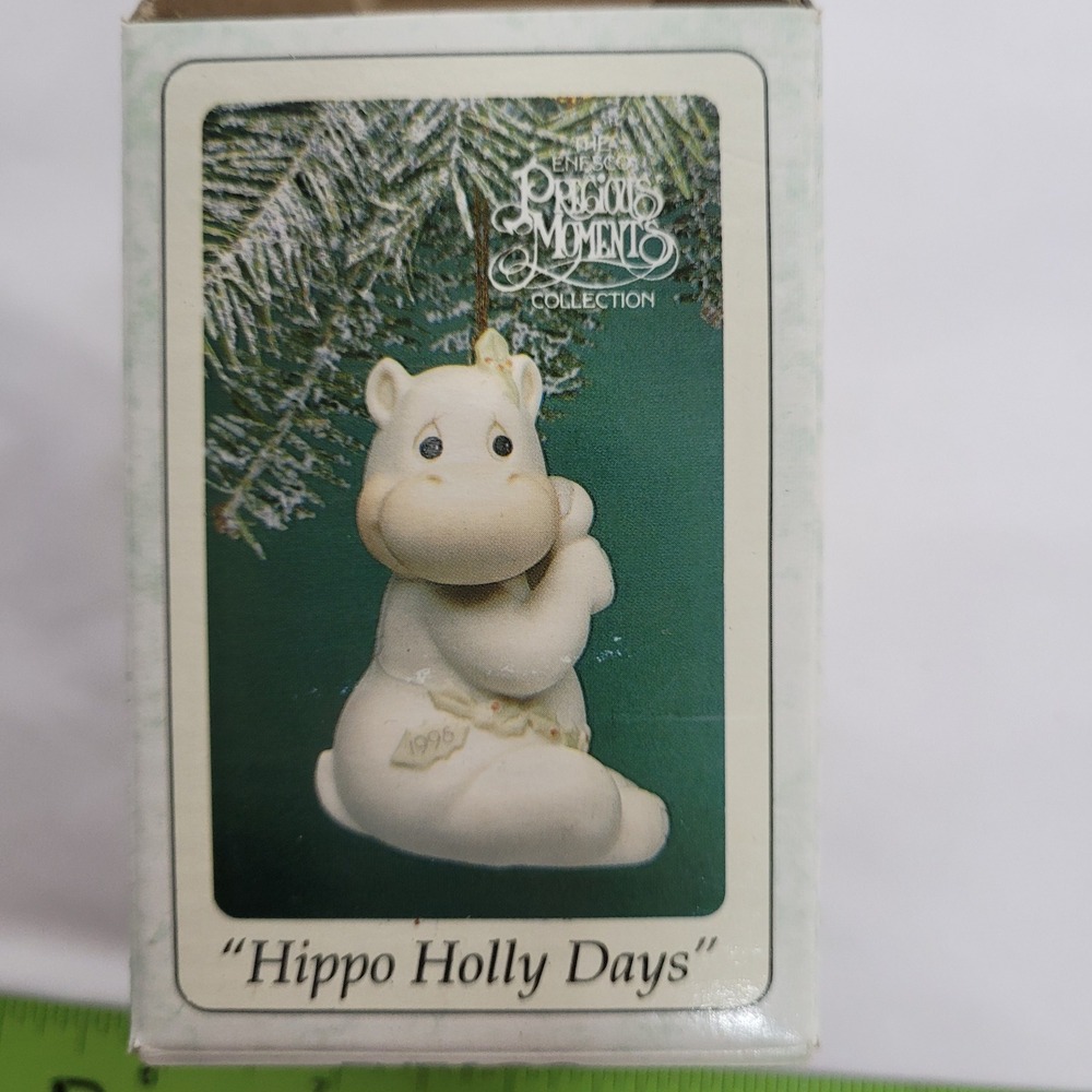 Precious Moments Hippo Holly Days 1995 Porcelain Ornament Enesco 142646